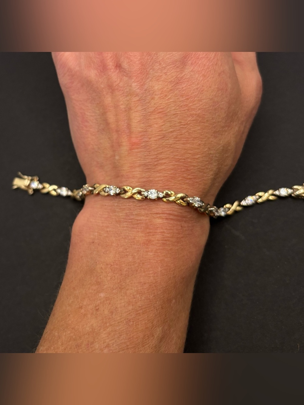 Ross Simons 925 Silver Two Tone Gold CZ X O Tennis Link Chain Bracelet 7.5 Inch - Picture 4 of 8
